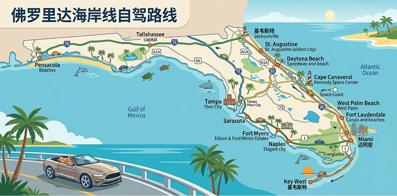佛罗里达海岸线自驾指南：最美路线与车型选择全攻略
