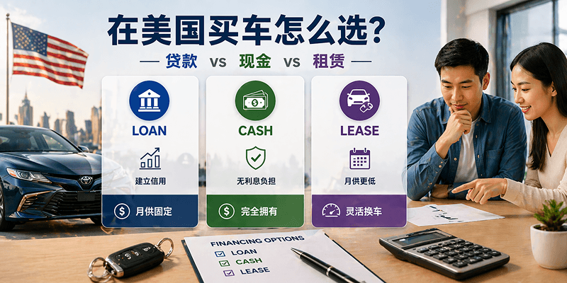 美国买车怎么付最划算？三大购车金融方案全解析，时代车行助你选对不踩坑